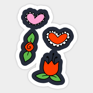 Red Hearts and Flowers Sticker